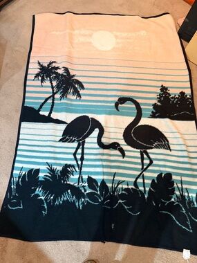 Tropical Flamingo Beach Throw Blanket in Pink & Teal size 5x9